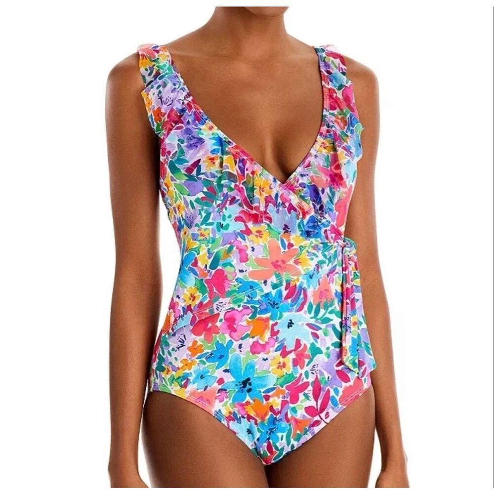 TommyโBahama Watercolor Floral Wrap One Piece Swimsuit size 4 NWT